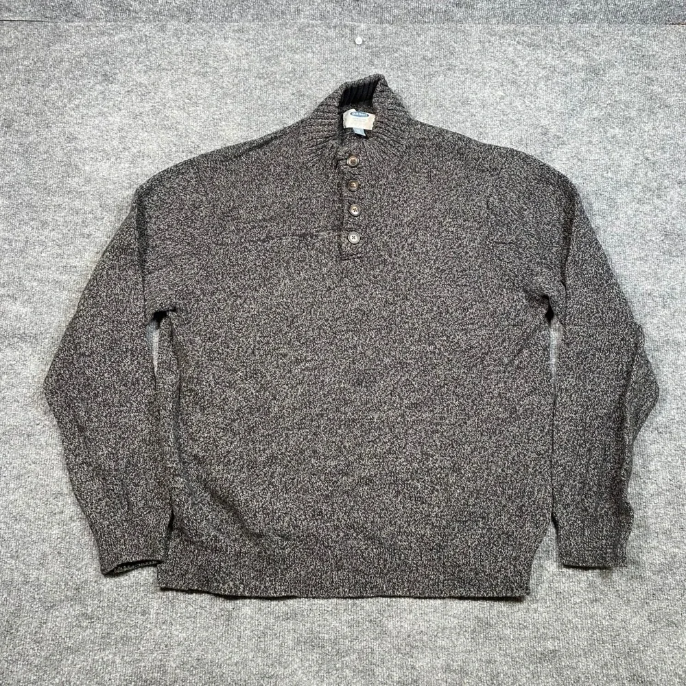 Old Navy Mens XXL Gray Marled Mock Neck Button Pullover Sweater Cotton Wool